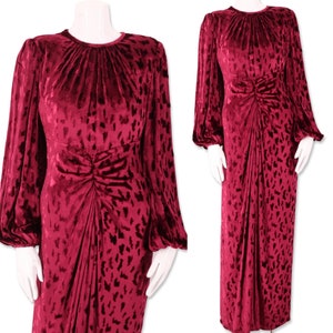 70s Oscar De La Renta silk velvet evening gown sz 4 / 1970s vintage designer dress / cranberry red maxi dress