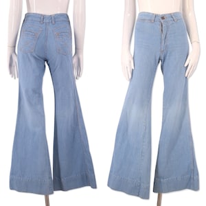 Calça jeans Chemin De Fer dos anos 70, calça jeans sino, tamanho 2, sinos de cintura alta vintage dos anos 1970, calças flares costuradas dos anos 70, tamanho XS 2-4