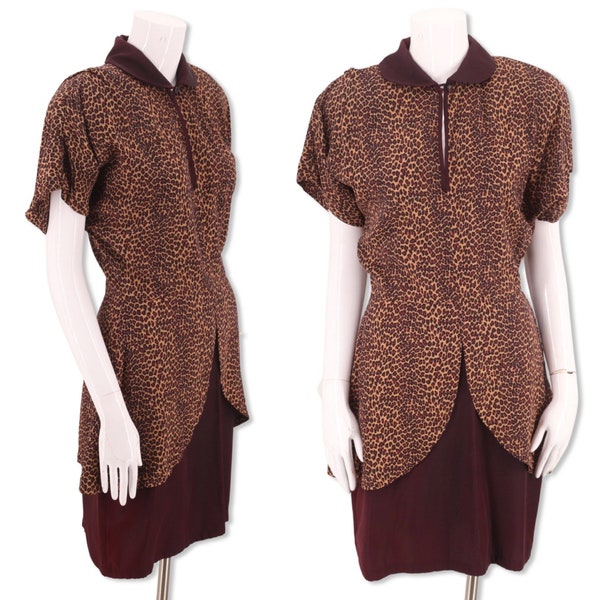 80s NORMA KAMALI leopard print dress 6, vintage 1980s does 40s retro designer dress Omo As Is 90s