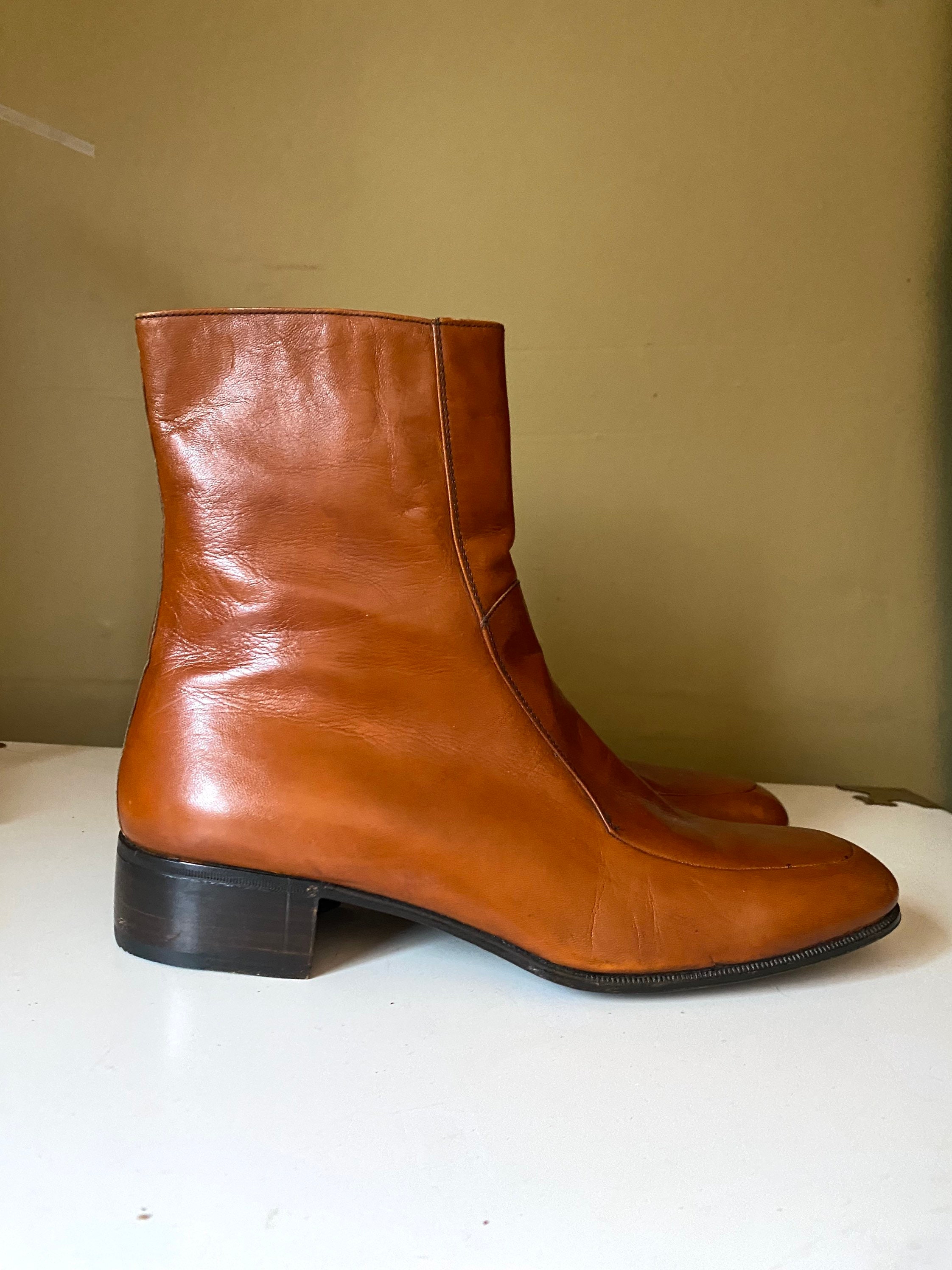 VTG 70s Roebucks Leather Side Zip Western Square Toe Ankle Boots Mens size  10 B