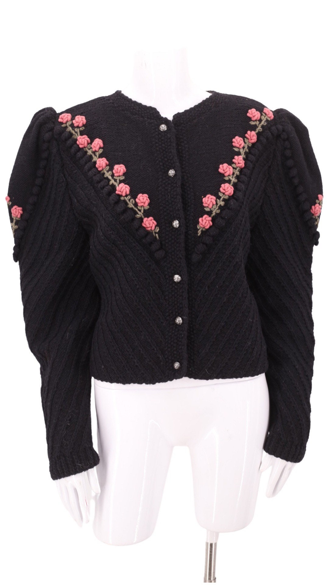 1980s AUSTRIAN folk embroidered black cardigan sweater L