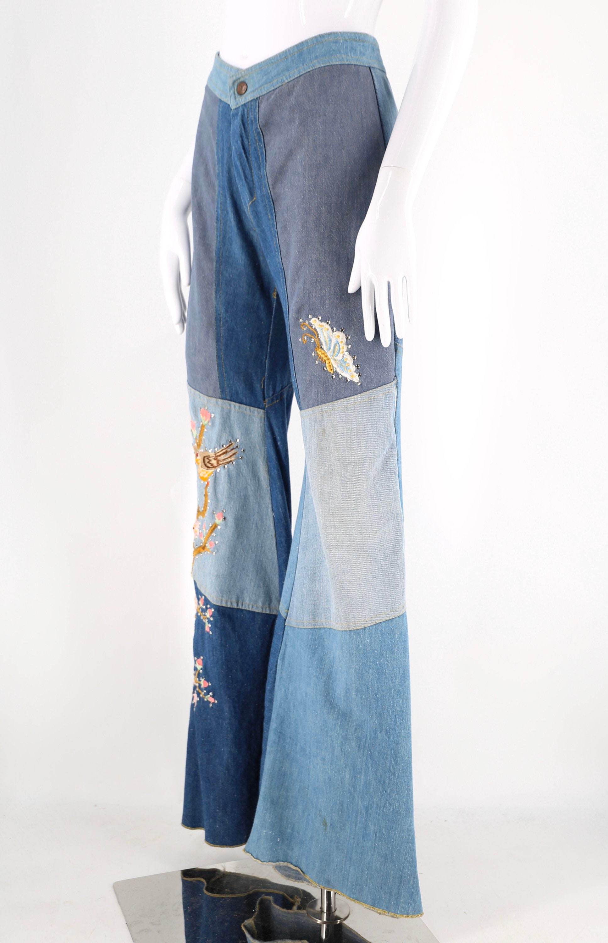 70s custom embroidered denim bell bottoms size 8 / vintage 70s custom embroidered denim bell bottoms size 8 / vintage