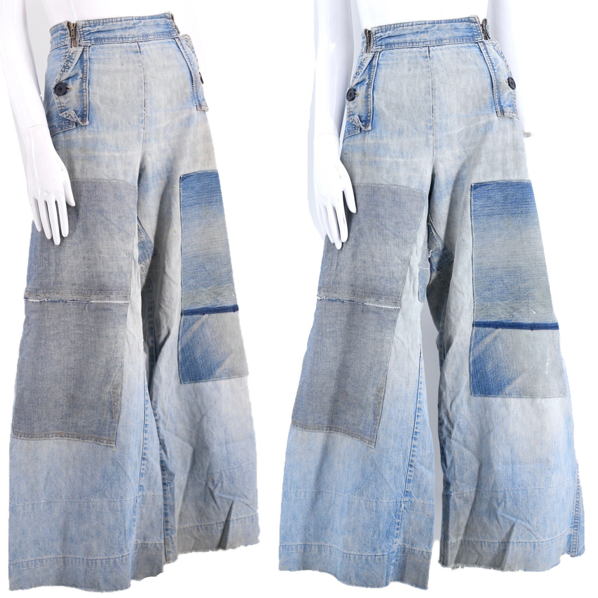 70s denim double zip jeans bell bottoms 38 XXL / vintage 1970s worn in ...