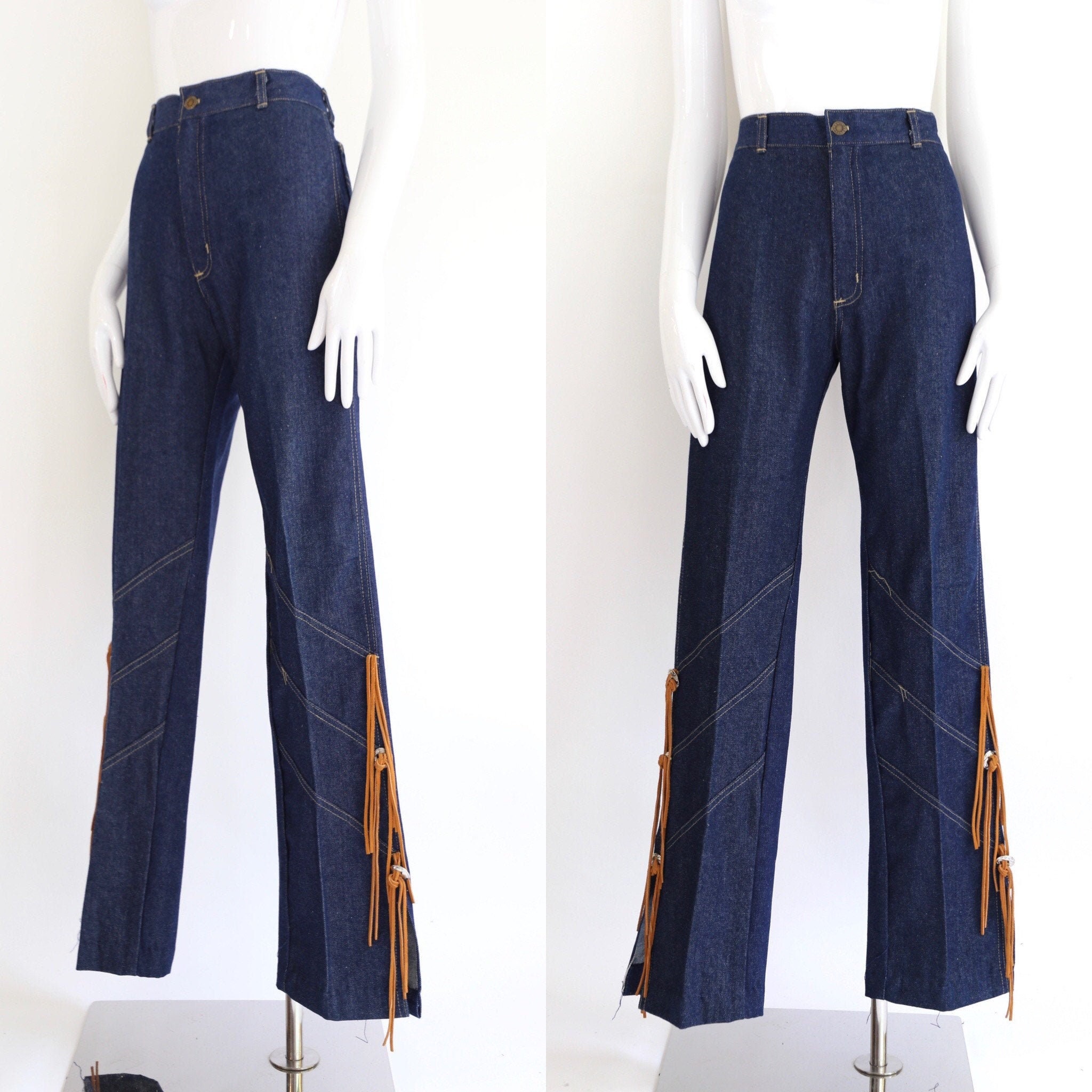 70s FREDERICKS of HOLLYWOOD high waisted sz 29 denim bell bottoms jeans ...