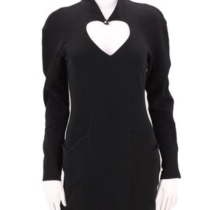 90s LILLIE RUBIN body con heart dress black sz 6 : vintage 1990s cut out stretch tight mini cocktail M image 3