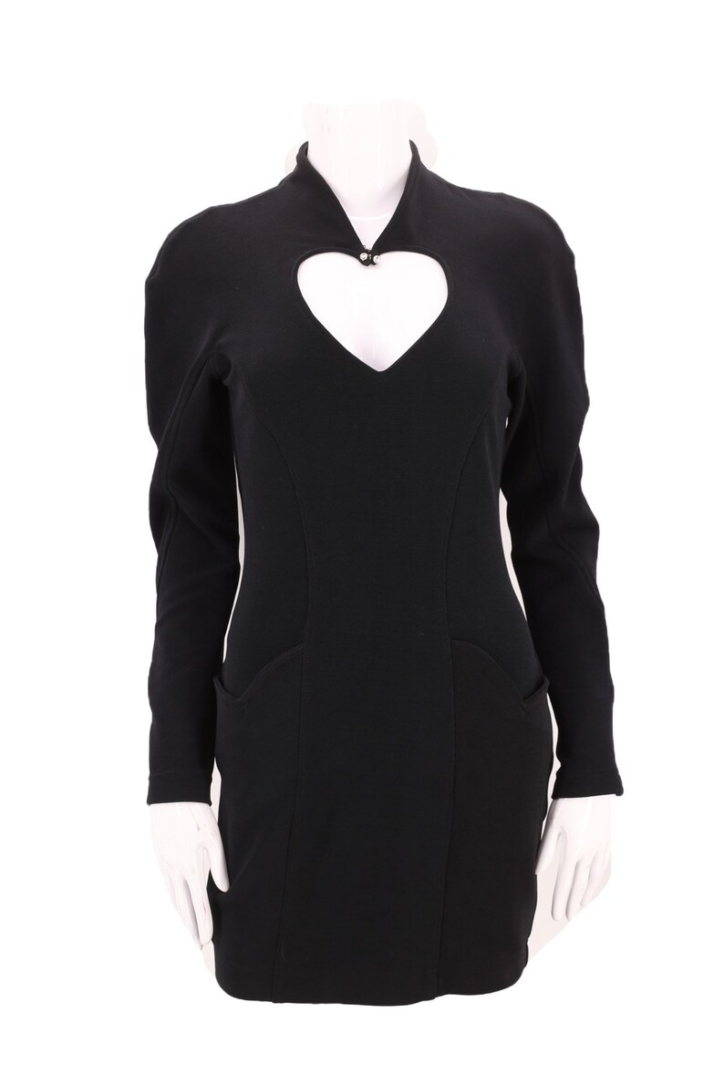 90s LILLIE RUBIN body con heart dress black sz 6 : vintage 1990s cut out stretch tight mini cocktail M image 3