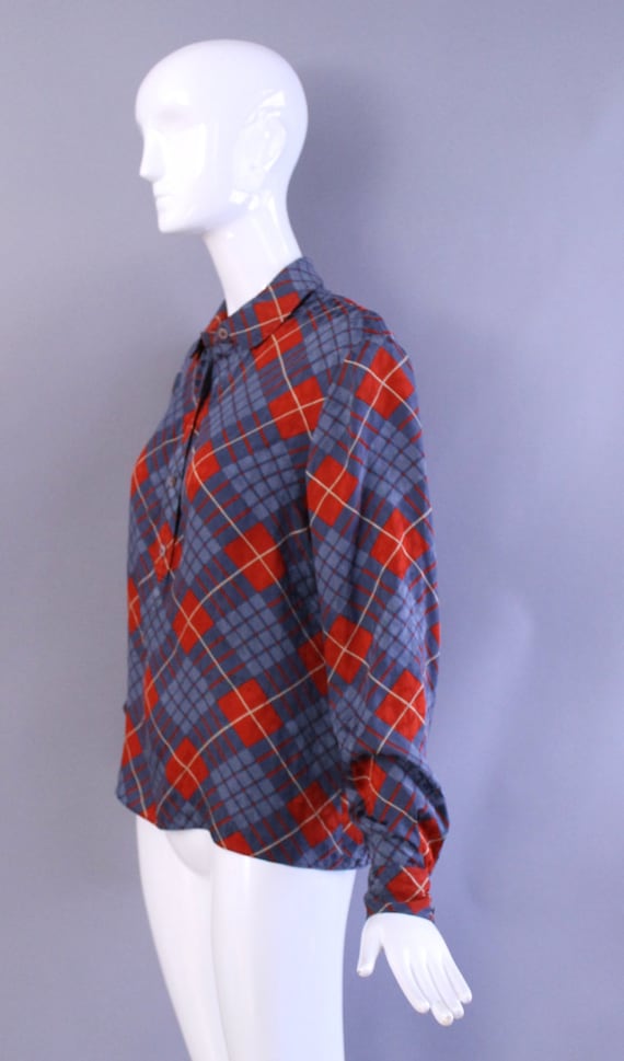 80s GEOFFREY BEENE argyle plaid Silk Printed Blou… - image 5