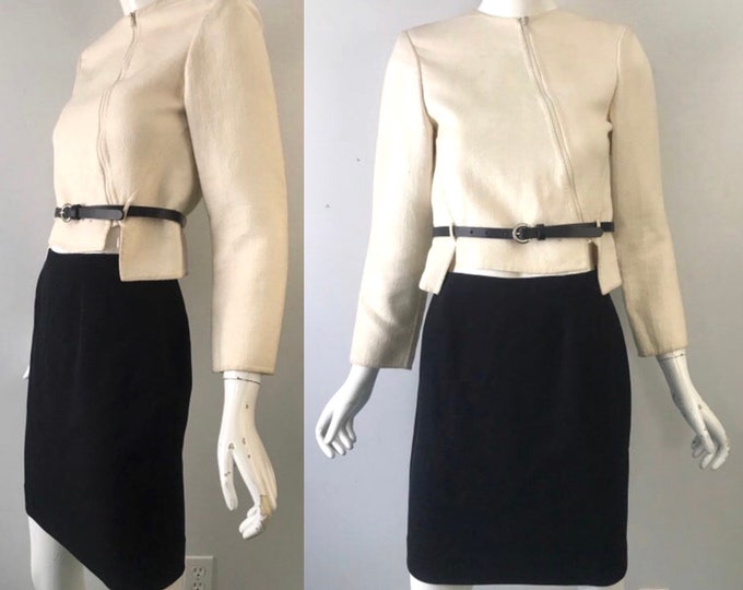 90s GEOFFREY BEENE suit / minimal assymetrical black white skirt SUIT blazer 1990s vintage 4