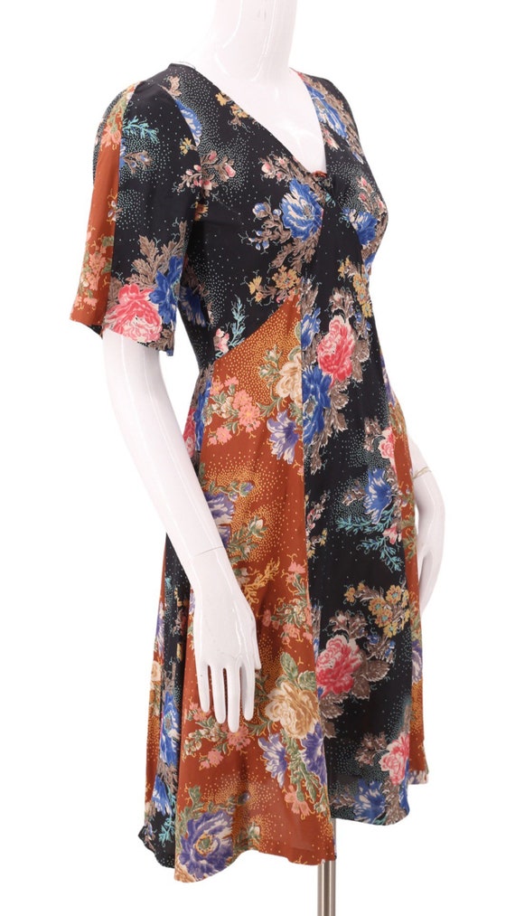 70s floral rayon print scarf mini dress S  / vint… - image 3