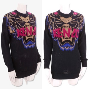 KENZO logo print sweater sz S / vintage Kenzo Paris black Angora knit lion sweater top image 1