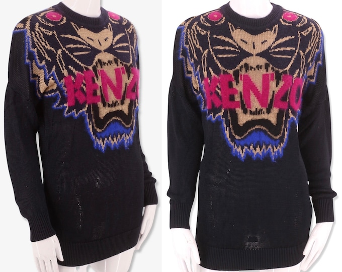 KENZO logo print sweater sz S / vintage Kenzo Paris black Angora knit lion sweater top