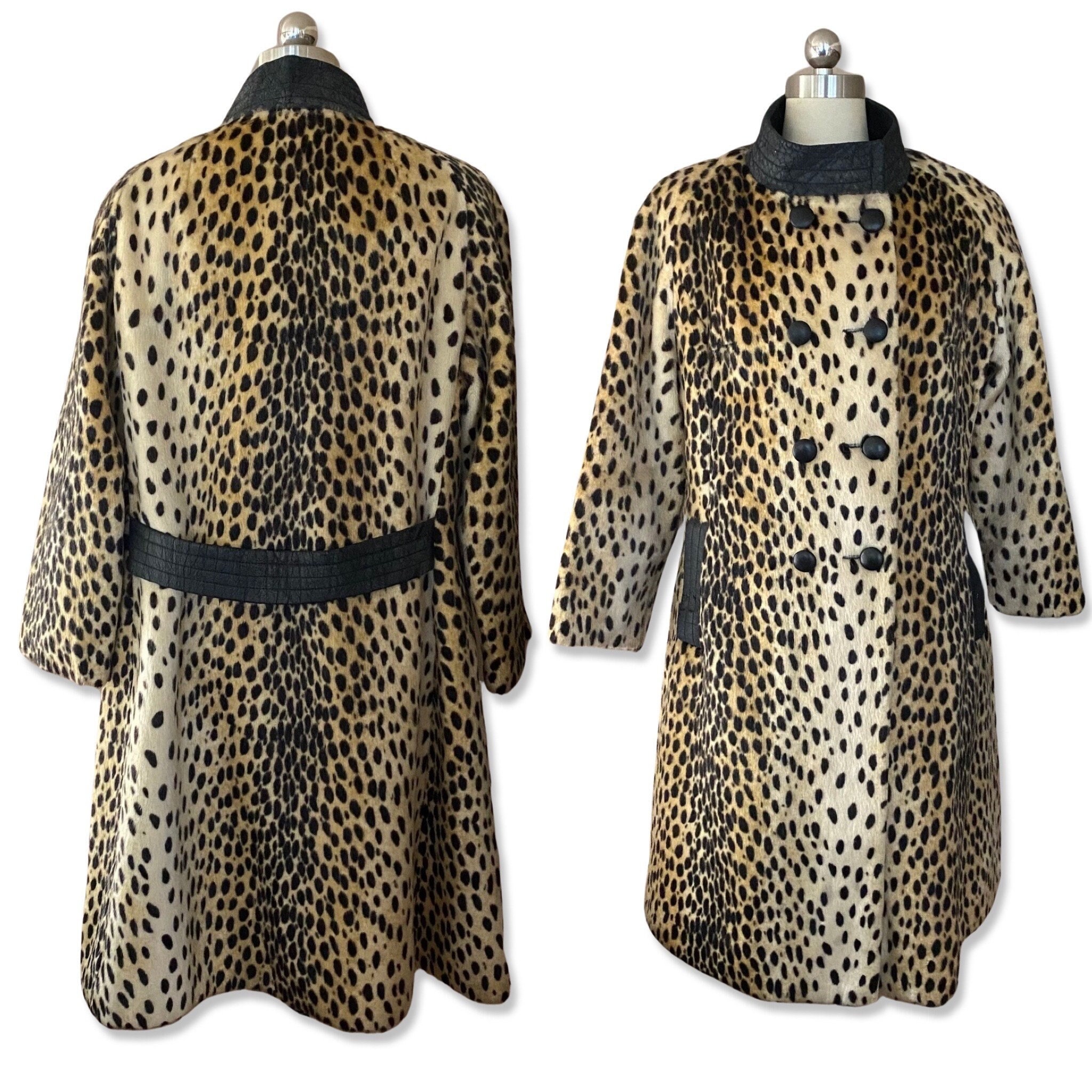 50s Vintage LA FRANCE Leopard Print Faux Fur Coat M, 1950s 50s Vintage LA FRANCE Leopard Print Faux Fur Coat M, 1950s