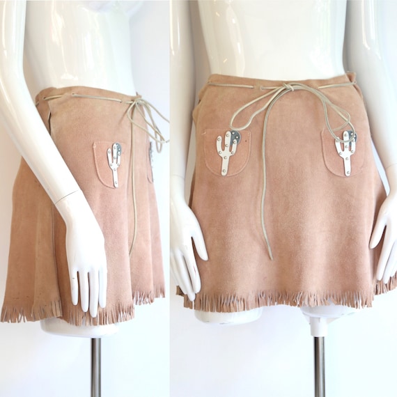 60s western suede mini skirt / vintage 1960s does