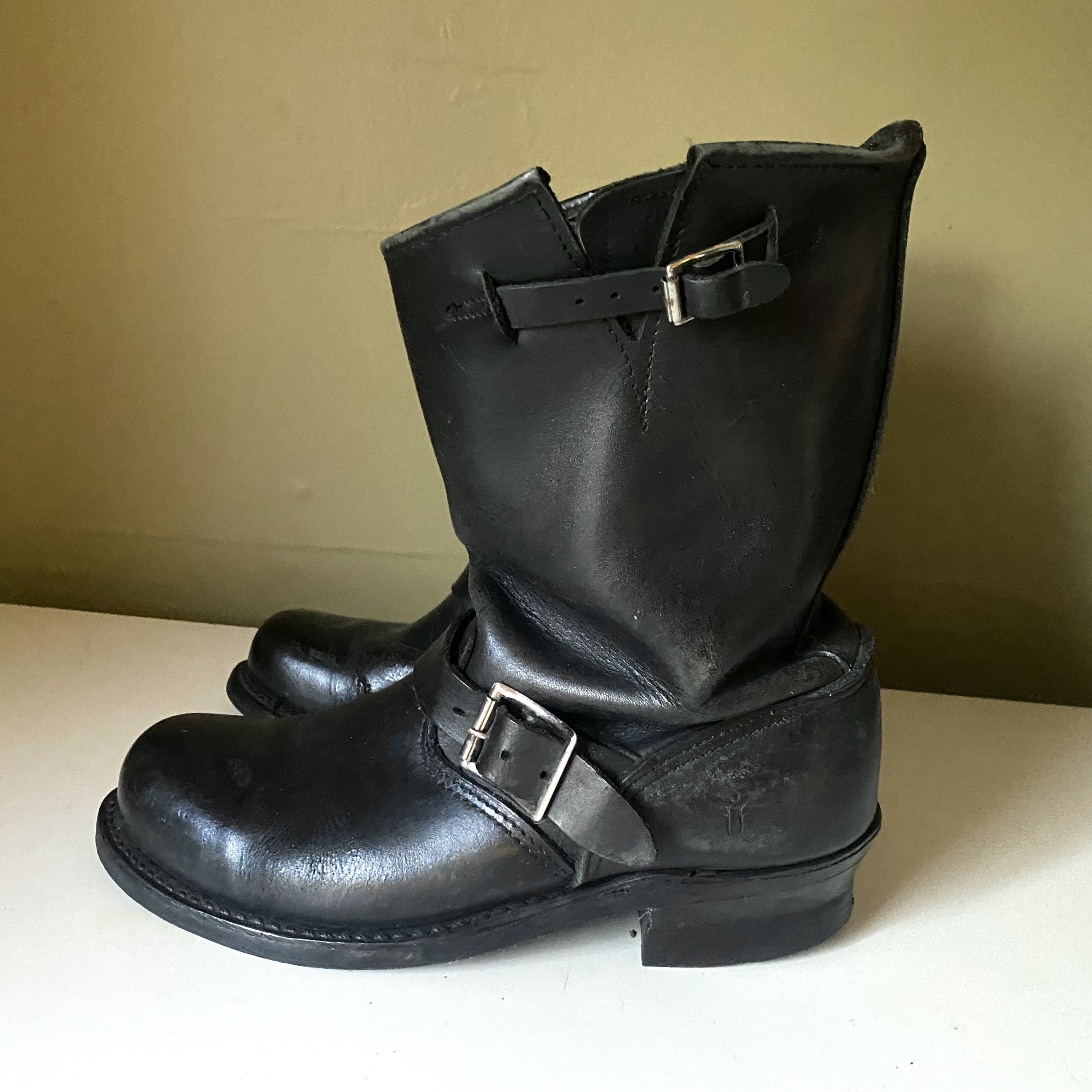 vintage FRYE black leather Moto biker boots sz 8.5 / engineer boots 80s 90s