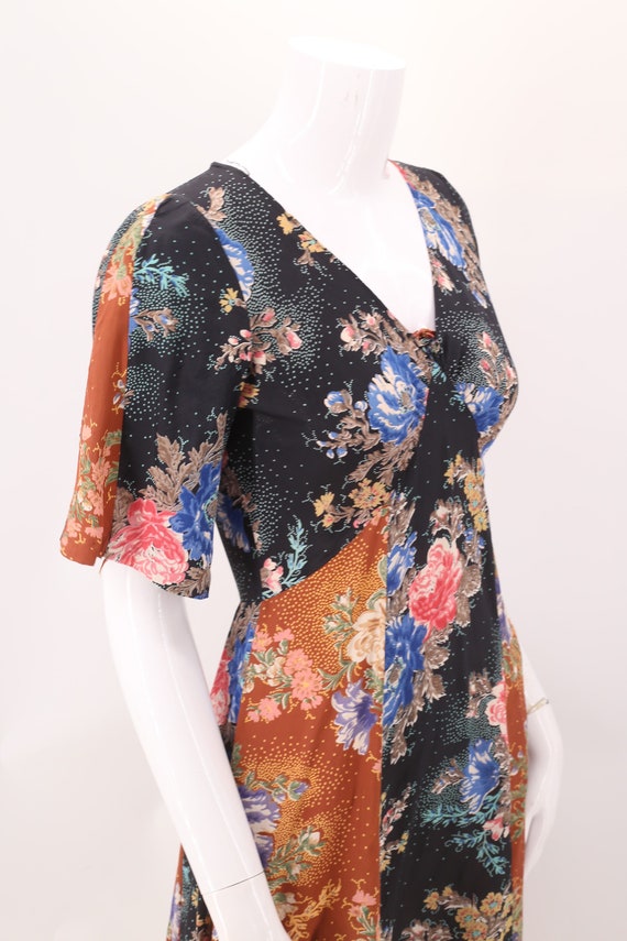 70s floral rayon print scarf mini dress S  / vint… - image 4