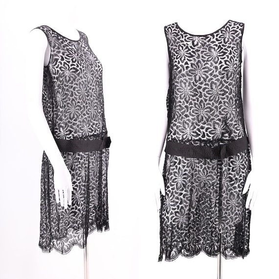 20s black lace dress / vintage 1920s Art Deco flap