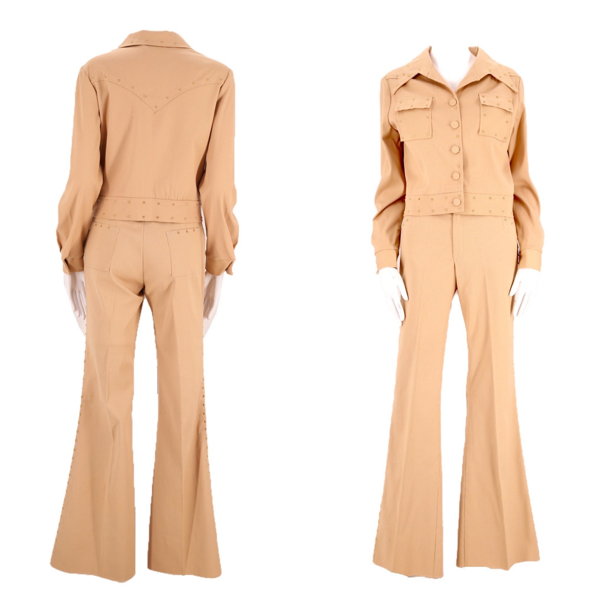 70s H BAR C tan studded western bell bottom suit M / vintage 1970s