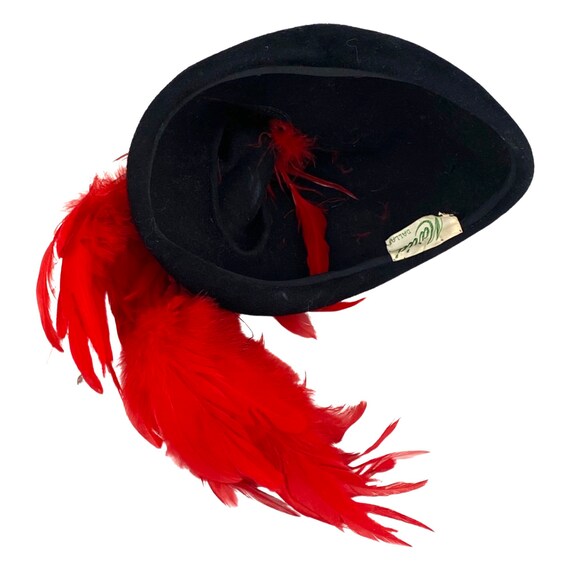 40s red feather felt hat, vintage 1940s Maria Dal… - image 6
