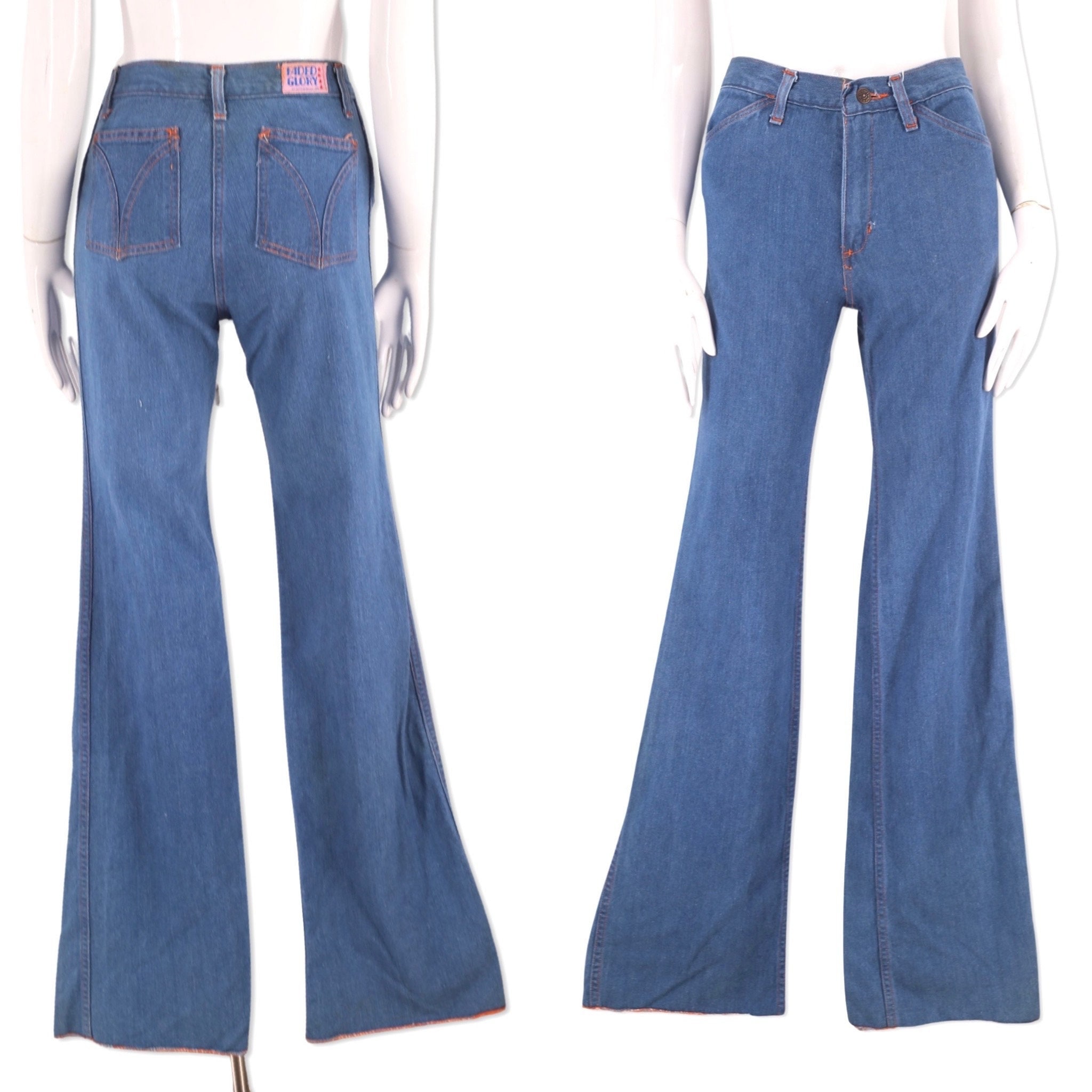 70s FADED GLORY denim bell bottom jeans 26, vintage high waisted bells, bell bottom jeans, 70s