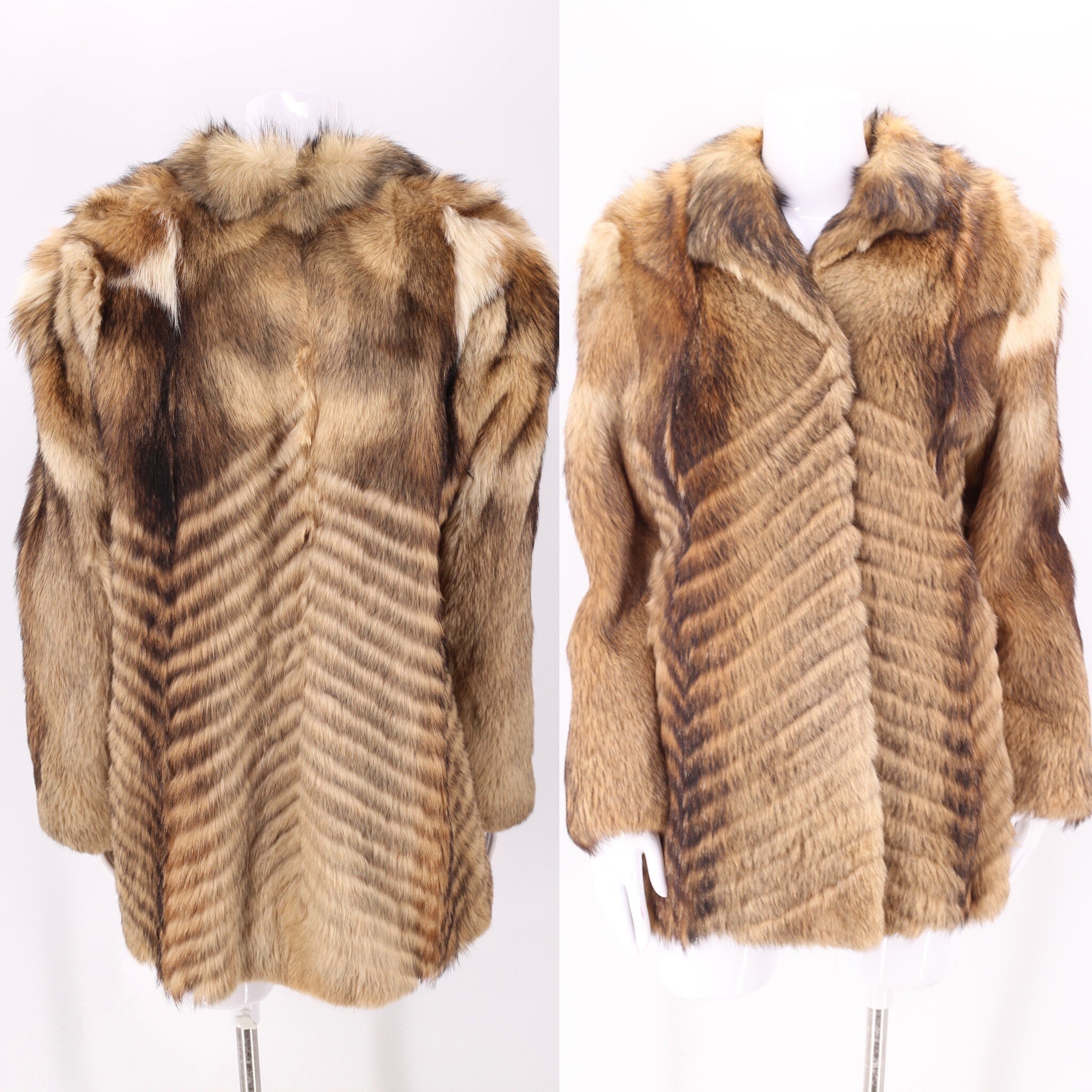70s COYOTE Fur Vintage Coat M Vintage 1970s Chevron Hip Length Textured Real Fur Coat M L Etsy UK