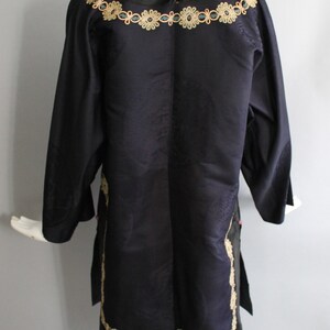 20s CHINESE silk formal printed and embroidered ceremonial ROBE kimono jacket navy silk 1920s 30s vintage image 5
