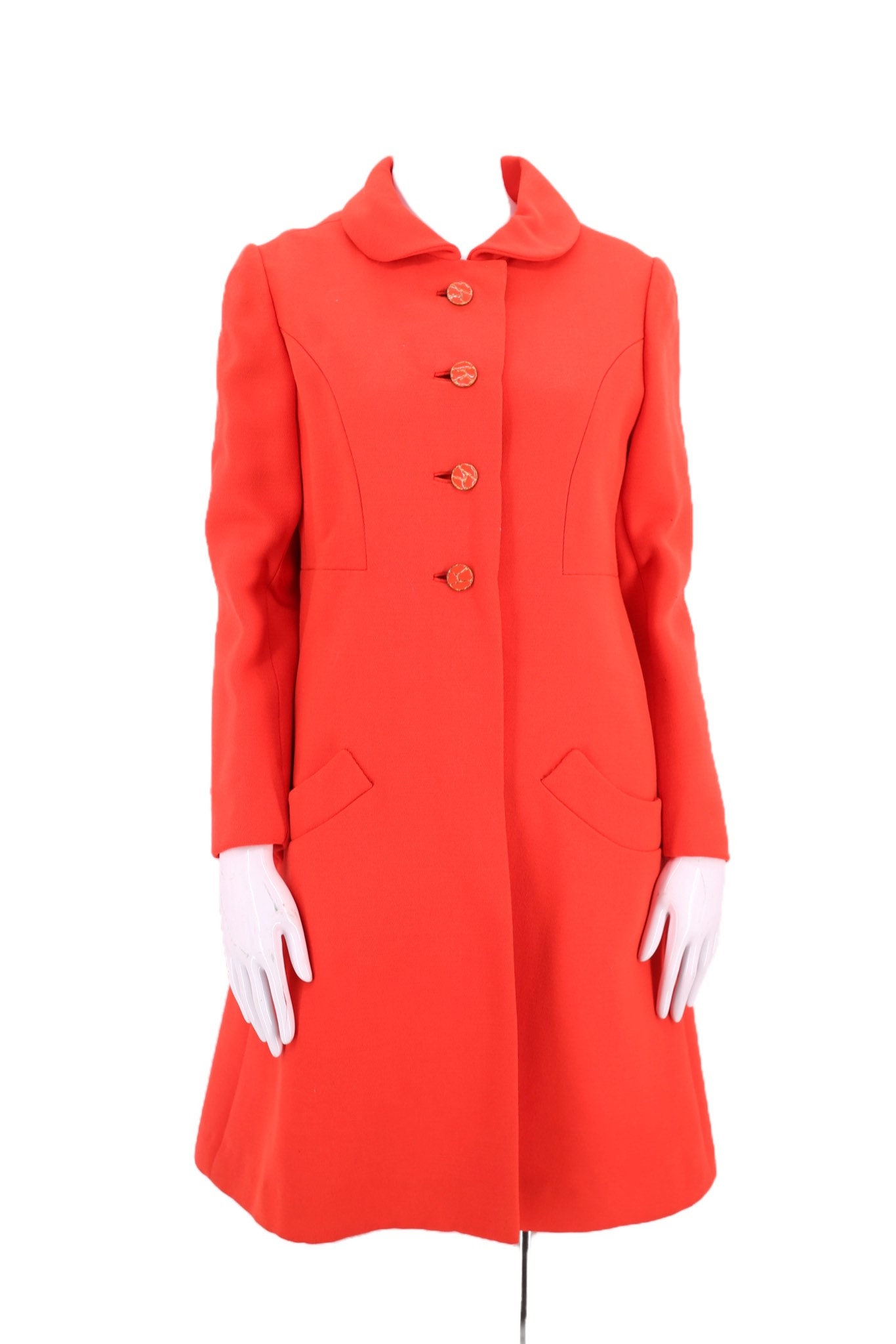 60s orange wool mod coat M / vintage 1960s bright colored hue tailored ...