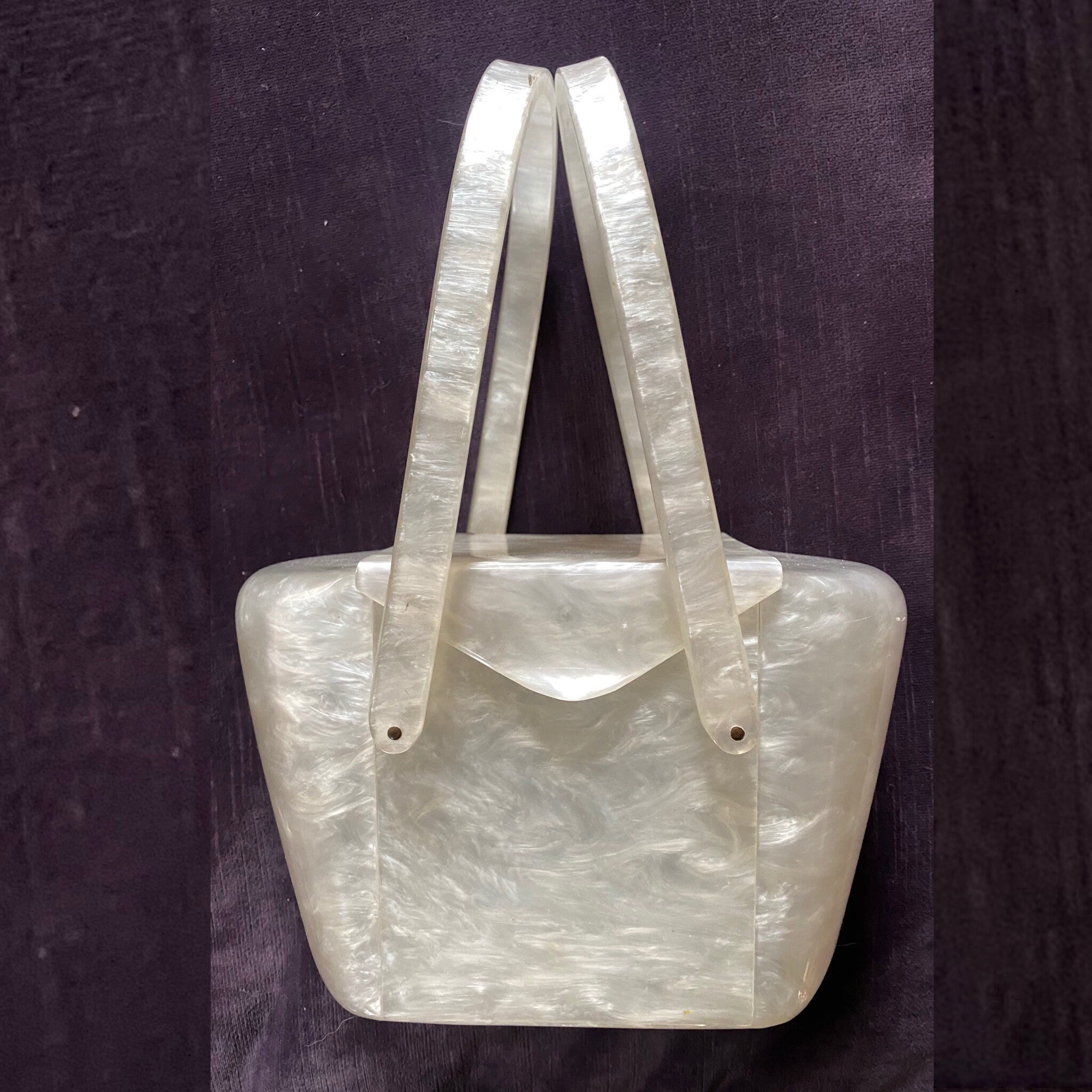 50s WILARDY pearl lucite box bag / vintage 1950s rare white plastic