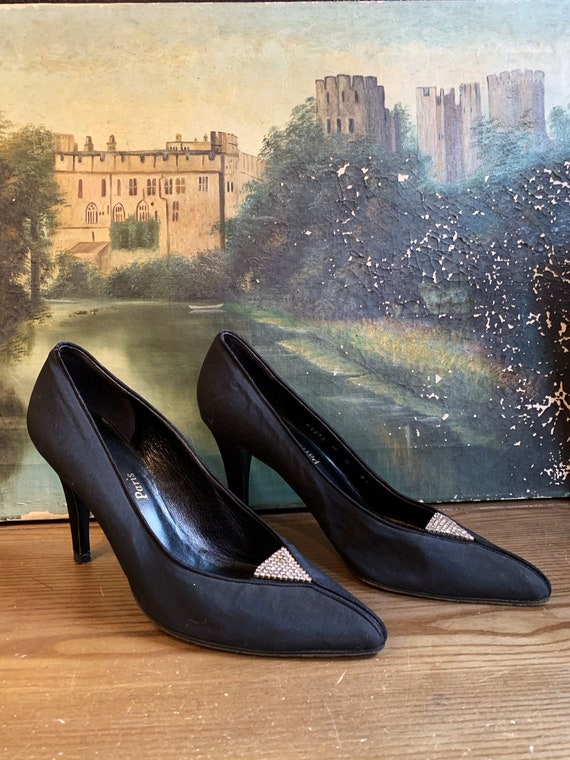80s YSL black rhinestone shoes size 8 / 1980s vint