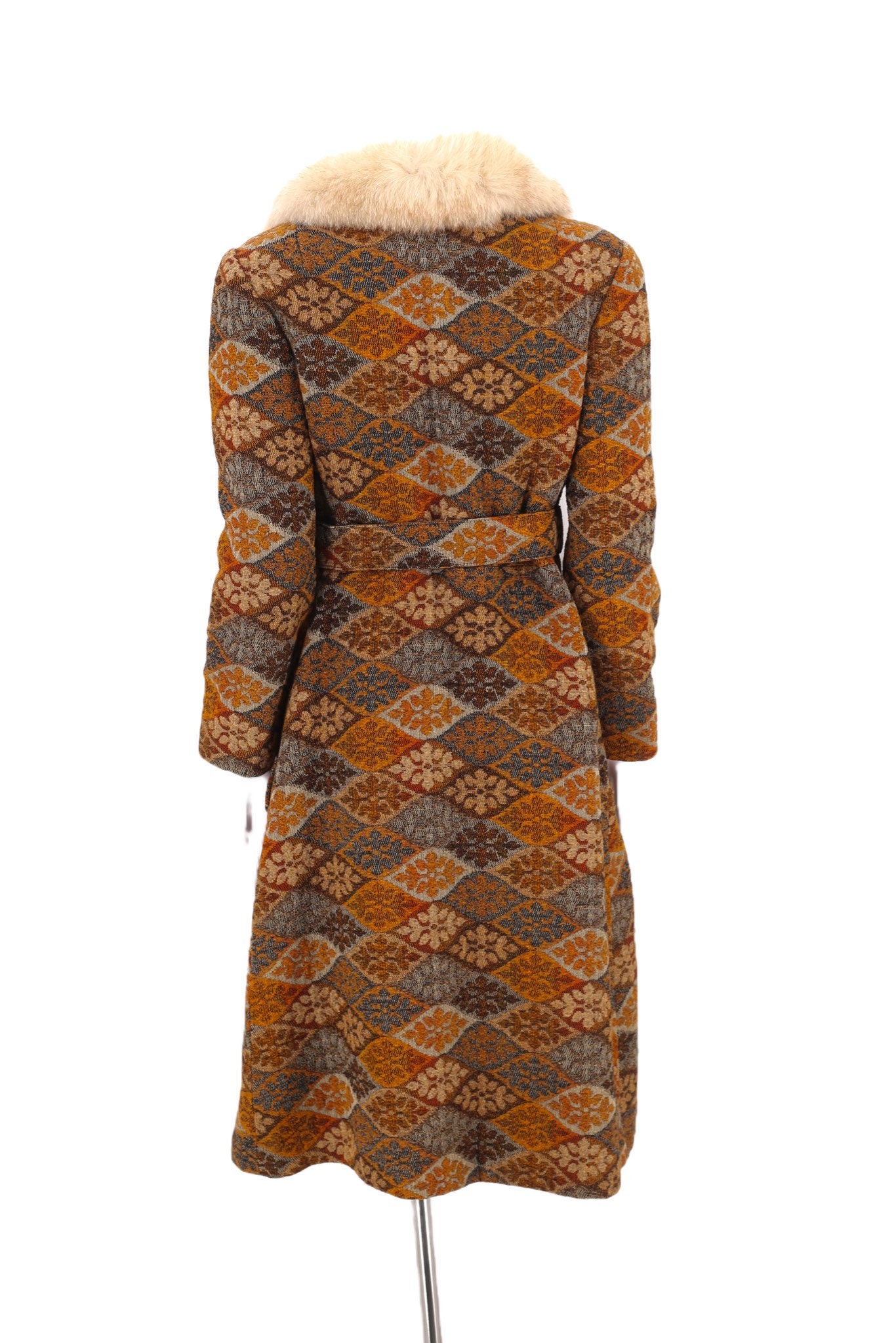 60’s Tapestry Coat with Fox Fur Trim Carpet Brocade Wool