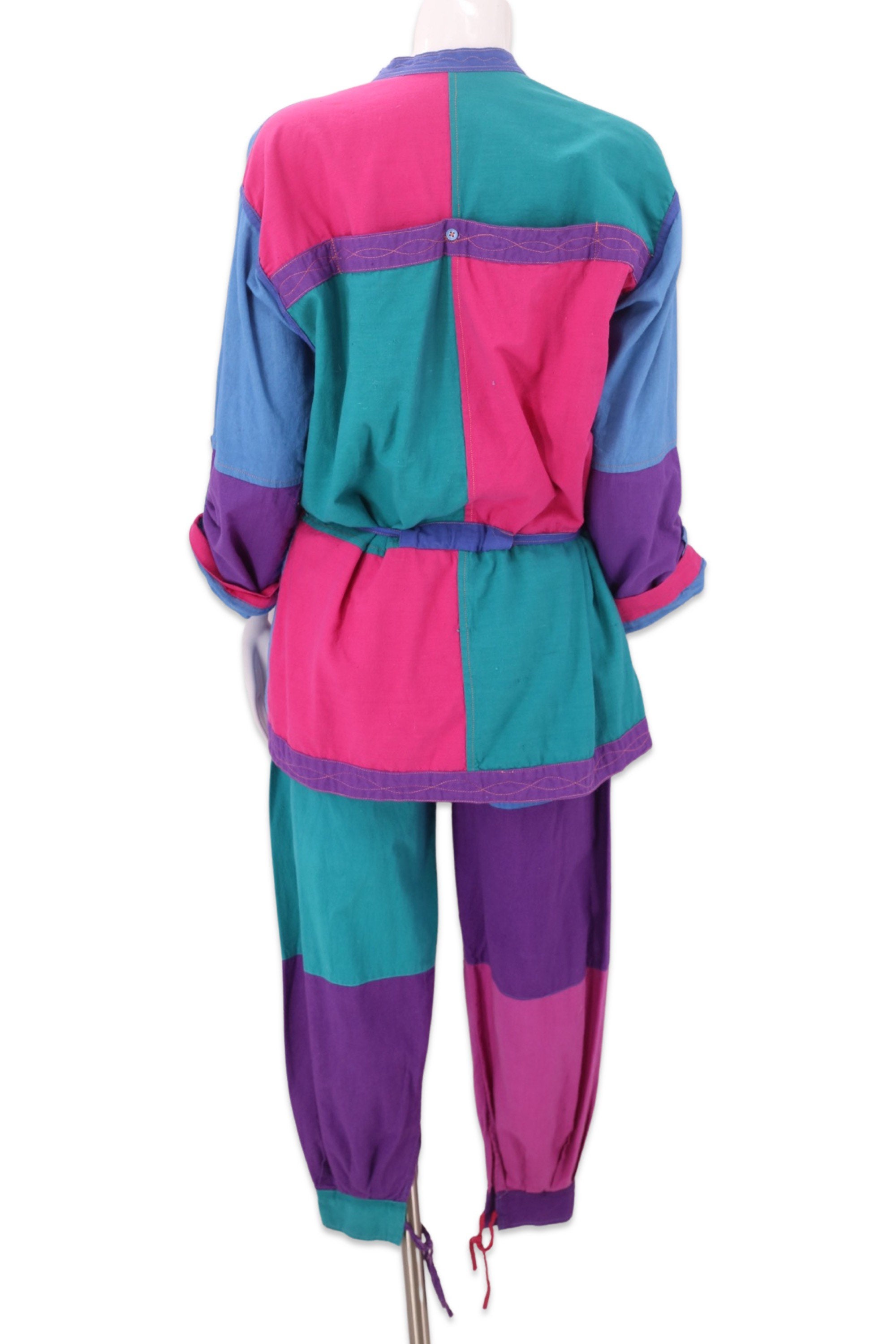 80s color block cotton set M, vintage 1980s colorful jacket and pants, 80s  sportswear outfit