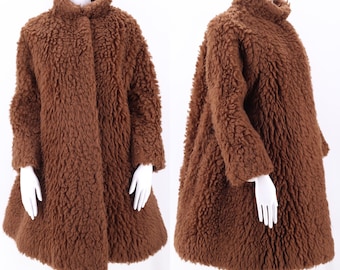 60s faux fur teddy bear coat M  / vintage 1960s Nieman Marcus mod fluffy shaggy swing coat Museum