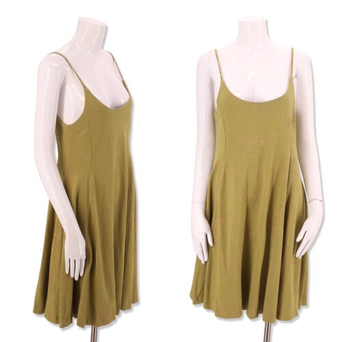 80s BETSEY shops JOHNSON Punk Label dress sz M / 1980s vintage green gold print baby doll swing tank sun dress