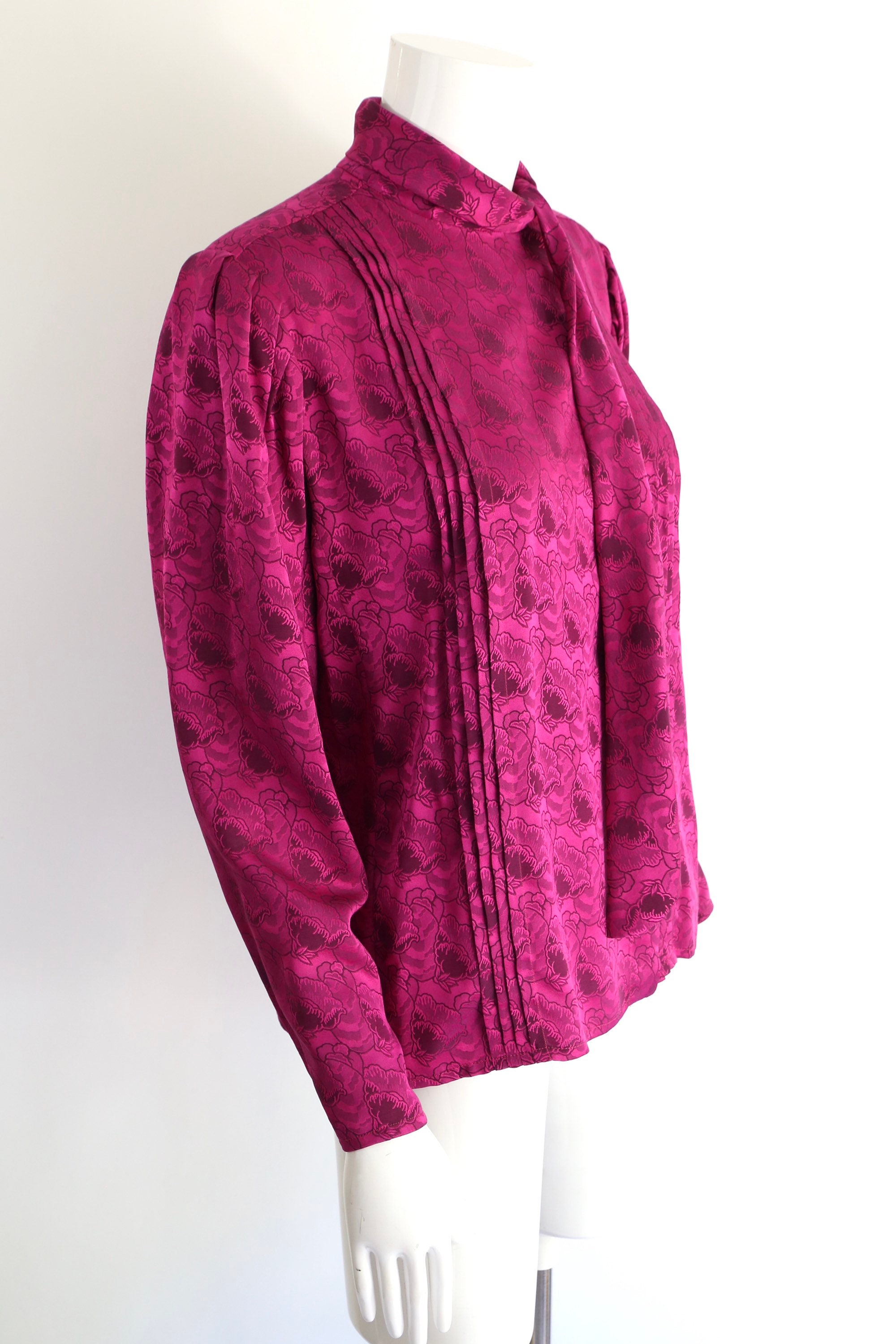 80s UNGARO fuchsia silk tie blouse sz 6 / vintage 1980s floral print ...