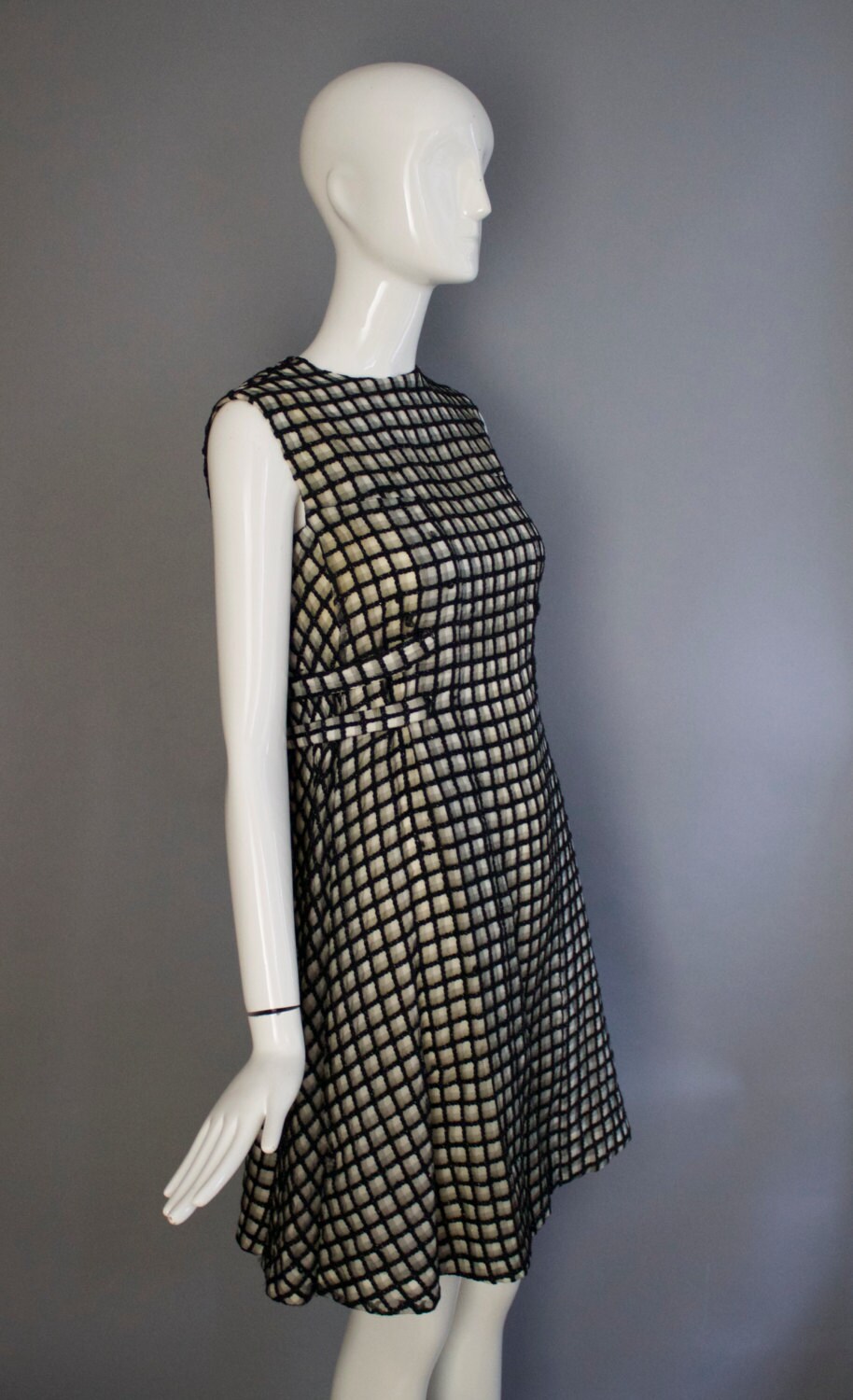 60s STAVROPOULOS Greece organza cross hatch embroidered A line swing ...