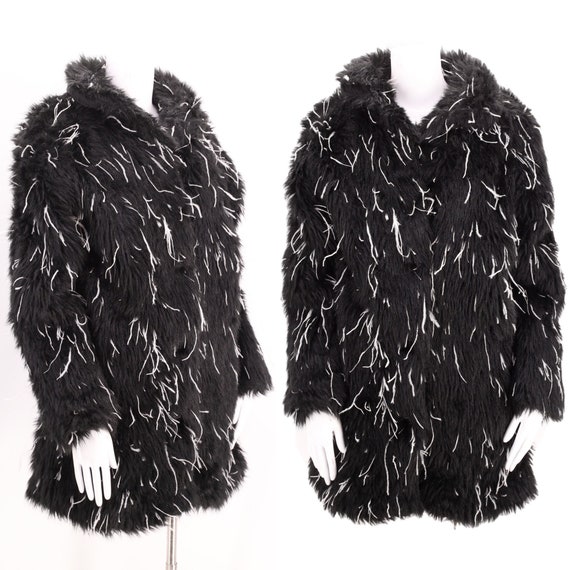 90s faux fur maribou shaggy coat M-L, vintage 199… - image 10