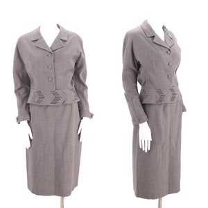 50s gray wool vintage skirt suit sz 8 / early 1950s Nicki Ames slouchy blazer jacket skirt outfit sz M Vertigo