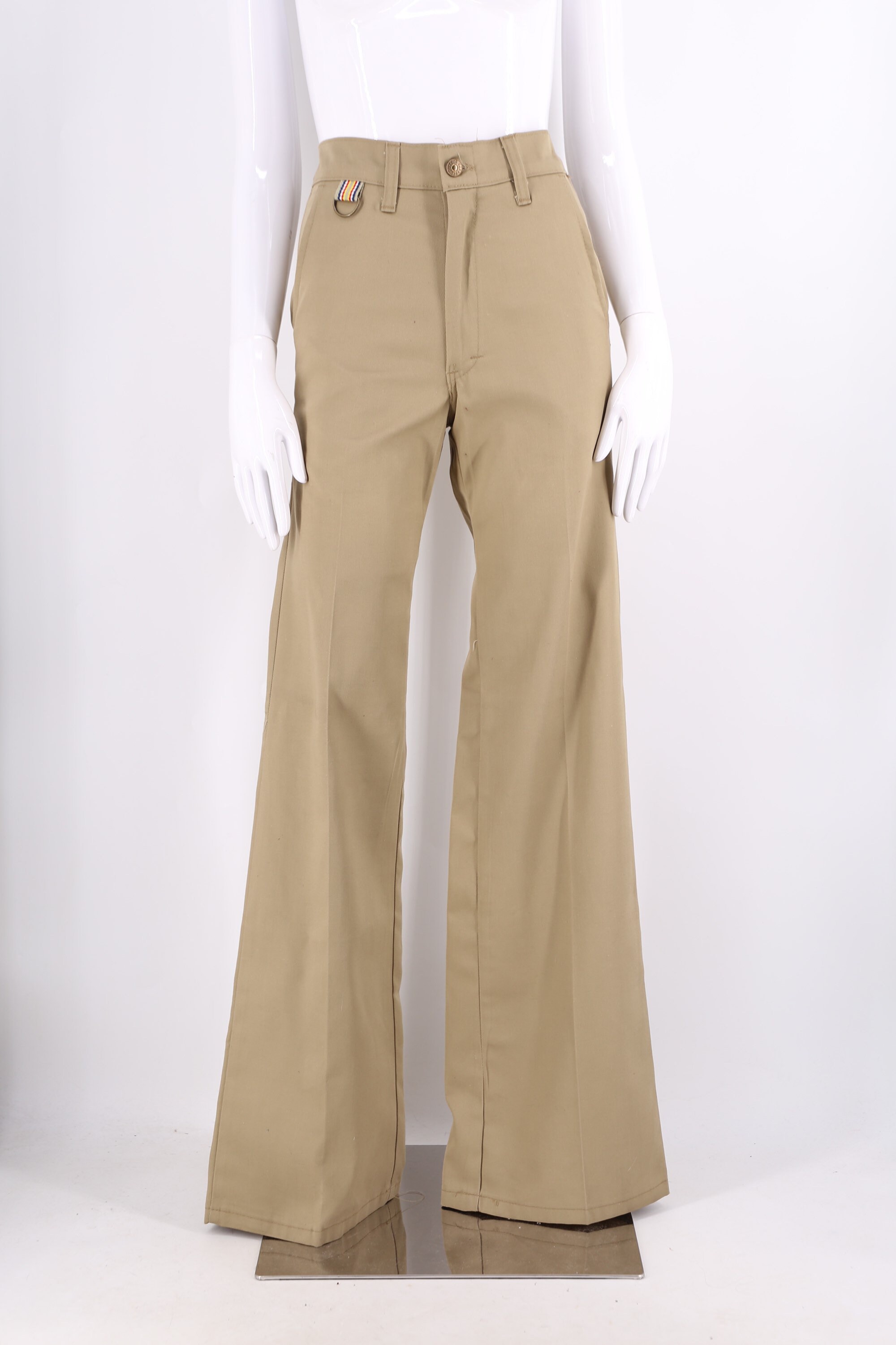 70s high waist khaki cotton wide leg bell bottoms sz 28 / vintage 1970s ...