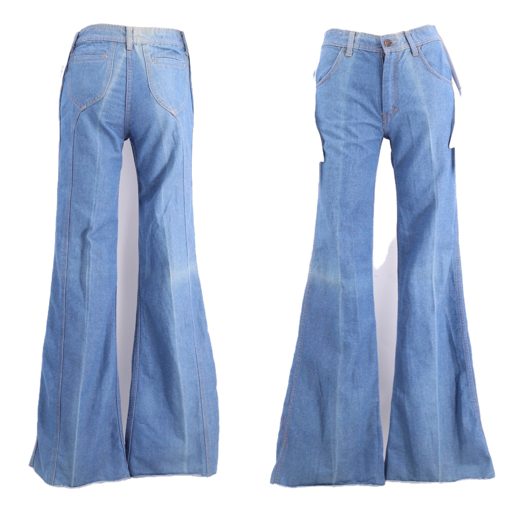 70s high waisted saddle stitch denim bell bottoms jeans 27 / vintage ...