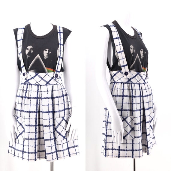 60s white & navy crosshatch apron dress / vintage