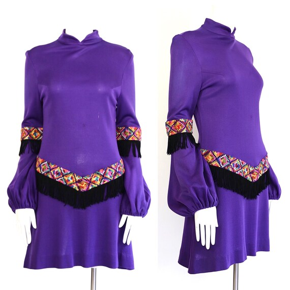 60s MR BOOTS purple micro mini dress / vintage 196