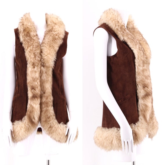 70s suede shearling penny lane vest / vintage 1970