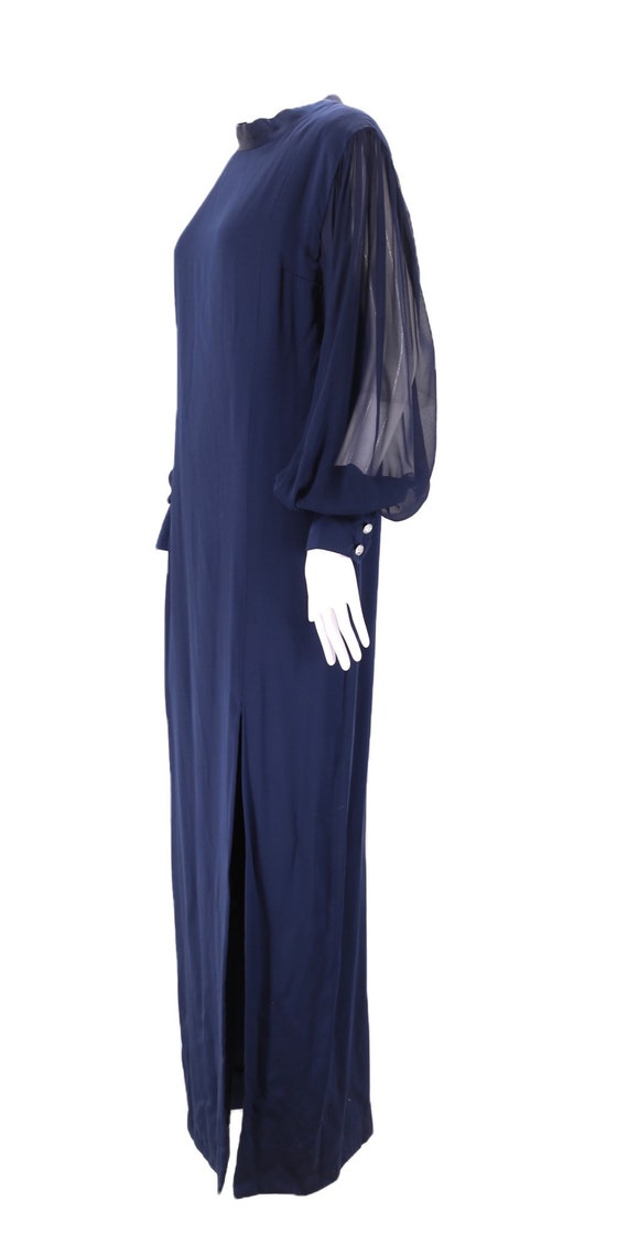 70s PAULINE TRIGERE navy silk column gown 8 / vin… - image 5