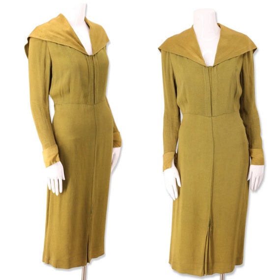 1930s acid green bias cut day dress, vintage 30s … - image 1