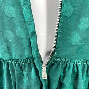 30s rayon Satin emerald dressing gown M / vintage late 1930s 40s dot print zip front dress with wide sweep and sash 1940s S-M image 10