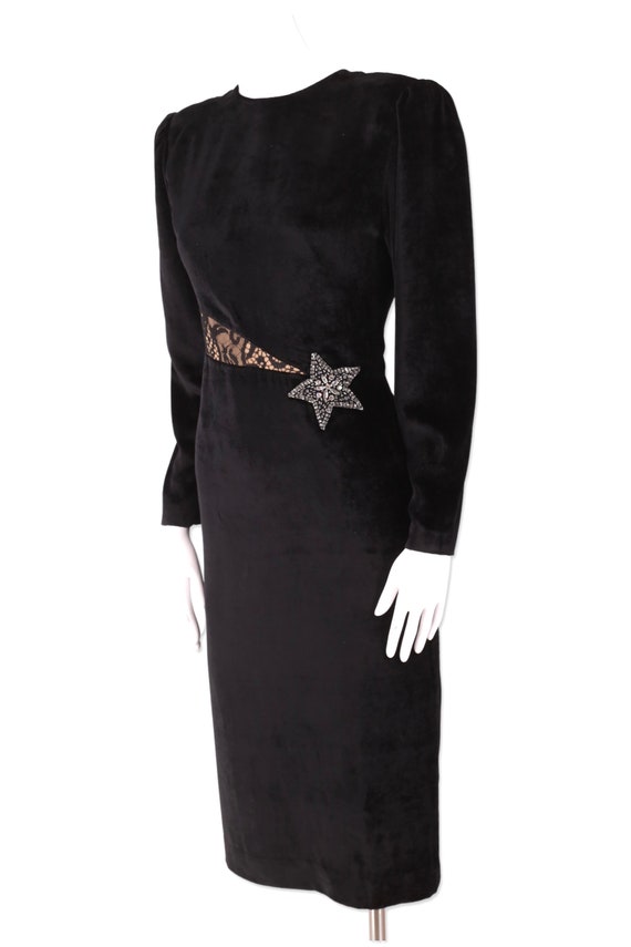 80s HANAE MORI vintage velvet dress 6 / black 198… - image 3