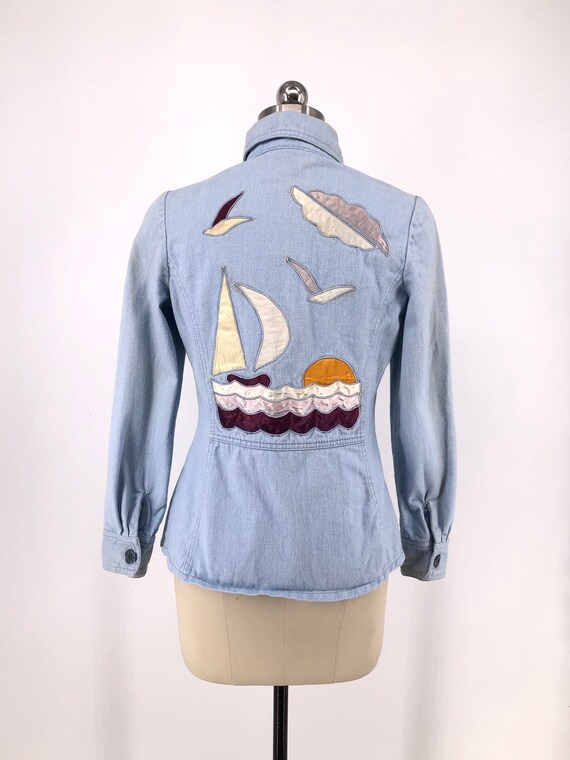 70s RONCELLI light denim satin embroidered jacket