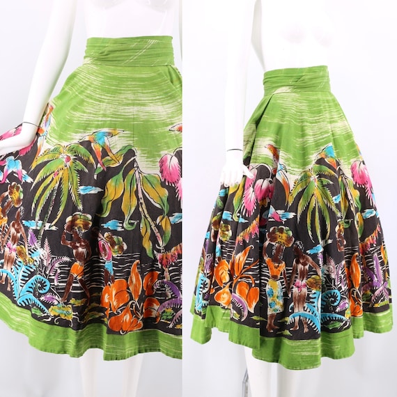 50s MEXICAN painted circle skirt / vintage 1950s h