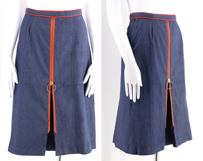 60s denim A line skirt 24", vintage 1960s PHIL ROSE skirt, mod 60s O ring skirt XS