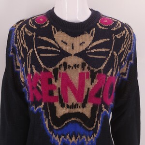 KENZO logo print sweater sz S / vintage Kenzo Paris black Angora knit lion sweater top image 8