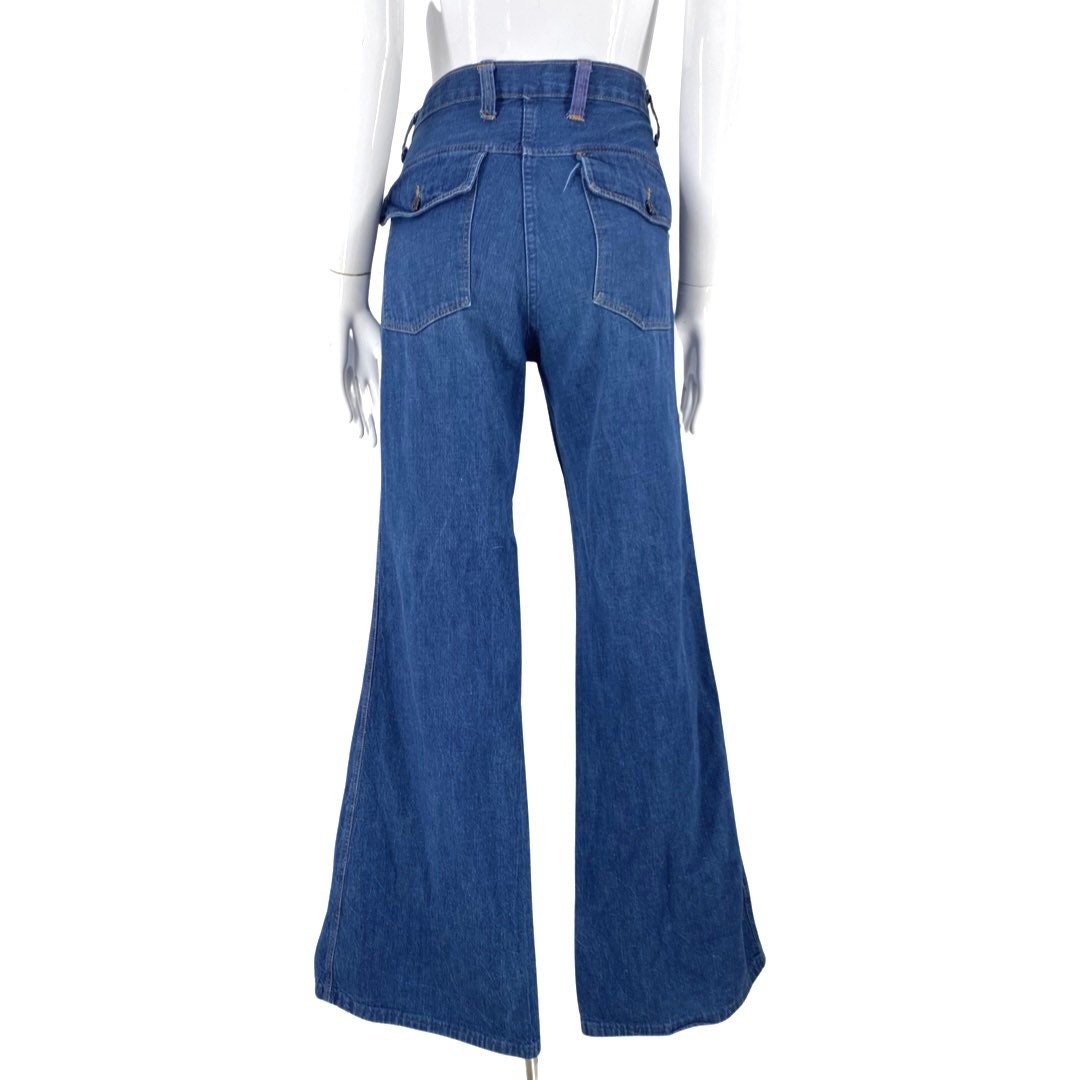 70s Liora high waisted denim bell bottoms jeans 30 / vintage 1970s